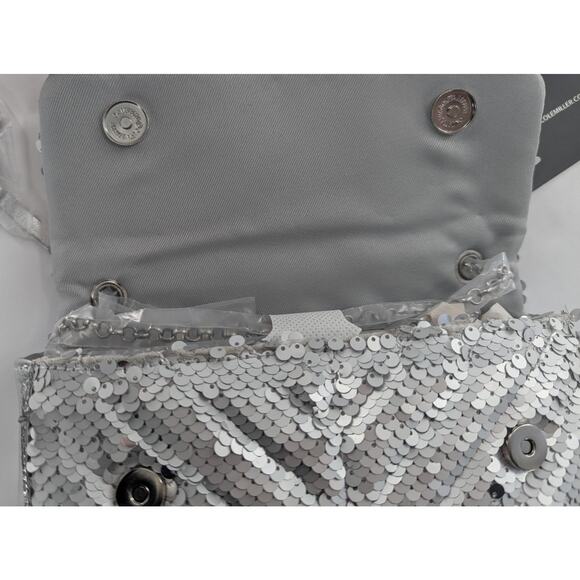 Silver Sequin Shoulder Bag Clutch Purse - Picture 9 of 12